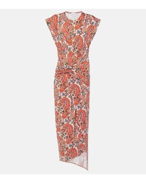 Rabanne Gathered Paisley Jersey Midi Dress