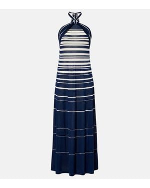 Faithfull the Brand Axel Striped Halterneck Cotton-Blend Maxi Dress - Blue