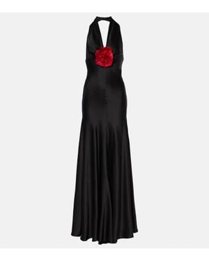 Rodarte Floral-Applique Silk Satin Maxi Dress - Black