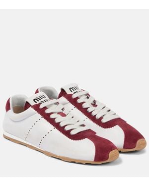 Miu Miu Plume Suede-Trimmed Leather Sneakers - Pink