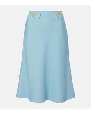 Valentino Jupe Midi Vlogo En Toile - Bleu