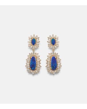 Suzanne Kalan 18Kt Drop Earrings With Opals And Diamonds - Blue