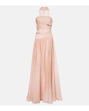 Elie Saab Draped Silk Chiffon Gown - Pink