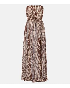 Poupette Mara Strapless Printed Midi Dress - Brown