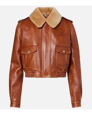 Miu Miu Lederjacke Mit Shearling - Braun