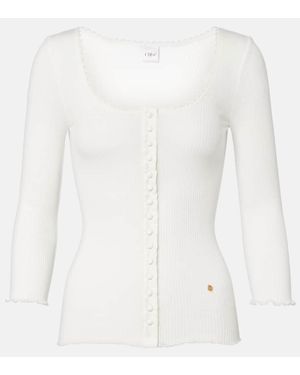Chloé Lace-Trimmed Ribbed-Knit Cotton Cardigan - White
