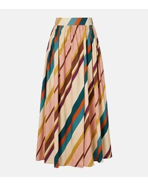 Adriana Degreas Striped Cotton-Blend Maxi Skirt - Orange