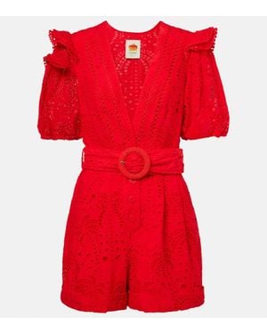 FARM Rio Broderie Anglaise Cotton Romper - Red