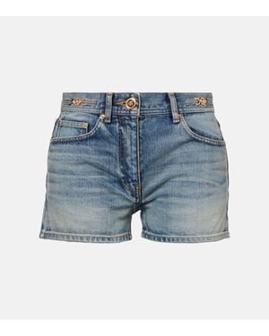 Versace Denim Shorts With Vintage Effect - Blue