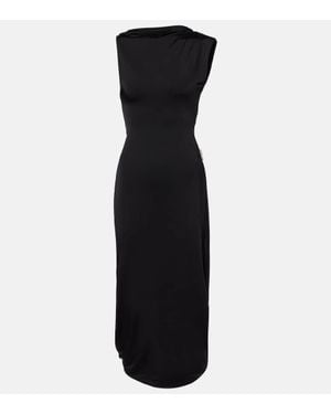 Victoria Beckham Draped Embellished Satin Midi Dress - Black