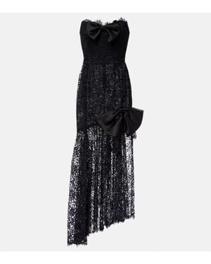 Alessandra Rich Bow-Detail Asymmetric Lace Bustier Dress - Black
