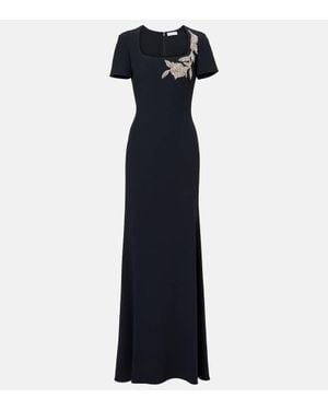 McQueen Bestickte Robe Aus Crepe - Blau