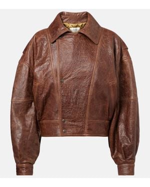 Saint Laurent Double-Breasted Leather Bomber Jacket - Brown