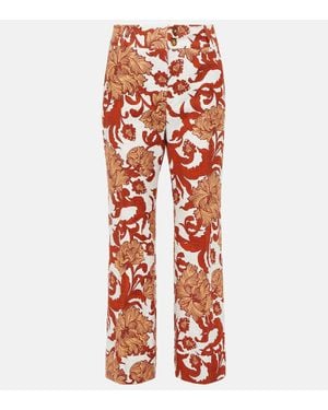 La DoubleJ Hendrix Jacquard High-Rise Cotton Straight Pants - Red