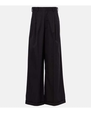 Loewe Pleated Cotton And Silk Wide-Leg Pants - Blue