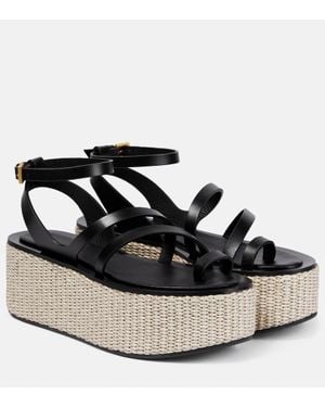 Max Mara Biarritz Leather Platform Espadrille Sandals - Black