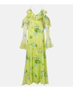 Blumarine Floral Silk Crepe Gown - Green