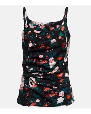 Rabanne Top A Fiori Con Ruches - Nero