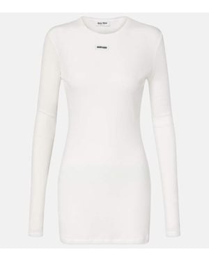 Miu Miu Vestido Corto De Jersey De Algodon - Blanco