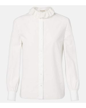 Saint Laurent Lace-Trimmed Cotton Poplin Blouse - White
