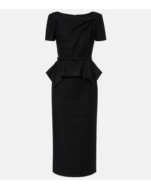 Roland Mouret Belted Peplum Boucle Midi Dress - Black
