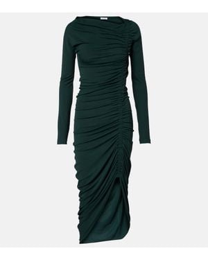 Ferragamo Moosgrünes Drapierkleid Mit Reißverschluss