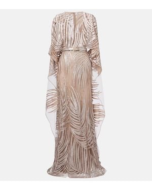 Elie Saab Embroidered Sheer Tulle Gown - Natural