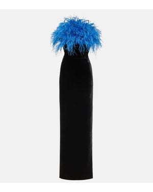 Rasario Feather-Trimmed Gown - Blue