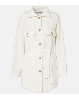 Brunello Cucinelli Belted Wool, Cashmere, And Silk Cardigan - Natural