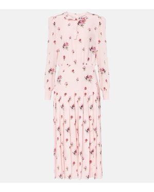Alessandra Rich Floral Pleated Silk Midi Dress - Pink