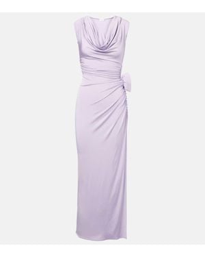 Magda Butrym Draped Floral-Applique Jersey Maxi Dress - Purple