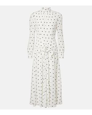 Alessandra Rich Polka-Dot Silk Midi Dress - White