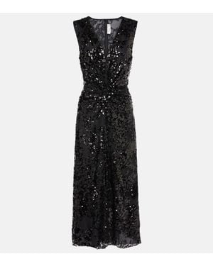 Victoria Beckham Sequined Gathered Midi Dress - Black