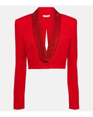 Area Blazer Cropped De Lana Con Cristales - Rojo
