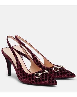 Gucci Horsebit Gg Velvet Slingback Pumps - Red
