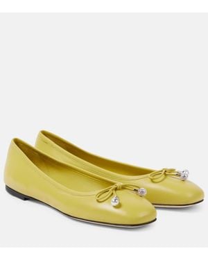 Jimmy Choo Elme Bow-Detail Leather Ballet Flats - Yellow