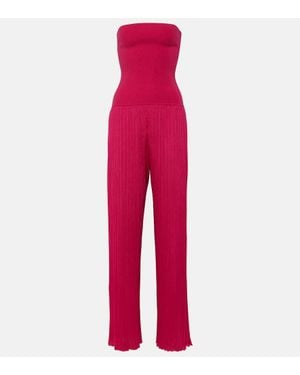 Alaïa Strapless Pleated Knitted Jumpsuit - Red
