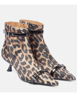 Ganni Stivaletti Con Stampa Leopardata - Marrone