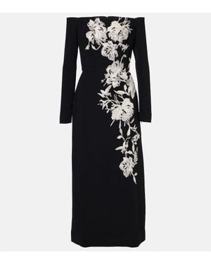 Elie Saab Embroidered Off-Shoulder Midi Dress - Black