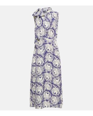 Prada Printed Pongee Midi Dress - White