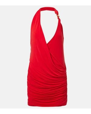 Balmain Draped Halterneck Jersey Minidress - Red