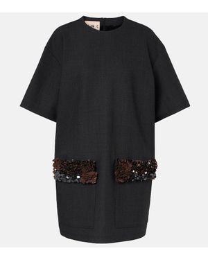 Plan C Minikleid Aus Einem Wollgemisch Mit Pailletten - Schwarz