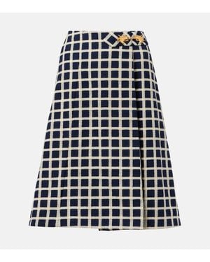 Valentino Checked Wool And Cotton-Blend Midi Skrit - Blue