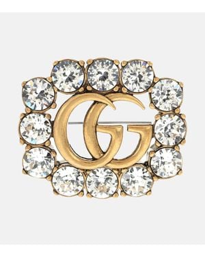 Gucci Doppel G Brosche aus Metall mit Kristallen - Mettallic