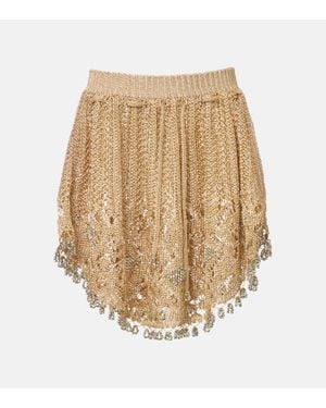 Rabanne Crochet Embellished Lame Miniskirt - Natural