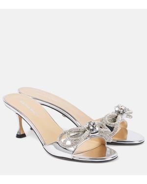 Mach & Mach Double Bow Metallic Leather Sandals - Natural