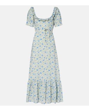 RIXO London Sorana Floral Ruffled Cotton Midi Dress - Blue