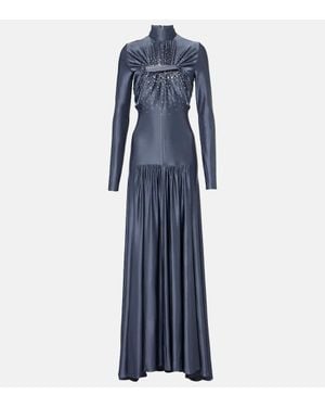 Rabanne Embellished Gathered Jersey Gown - Blue