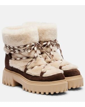 Hogan Suede And Shearling Lace-Up Boots - Natural