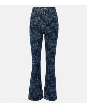 Ganni Printed High-Rise Flared Jeans - Blue